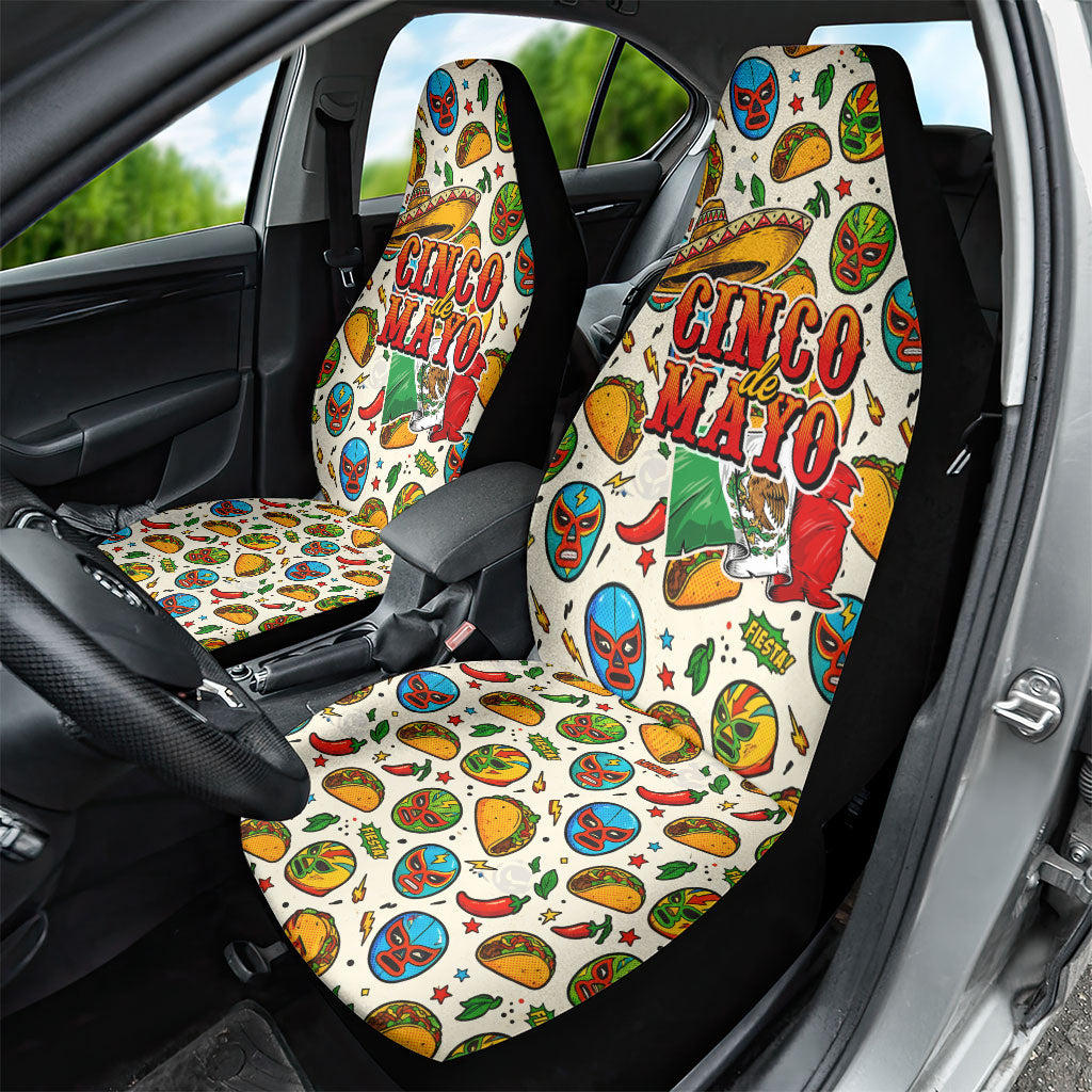 Cinco De Mayo Car Seat Cover Lucha Libre Wrestler - Pop Art Comic Style Mexican Fiesta Taco
