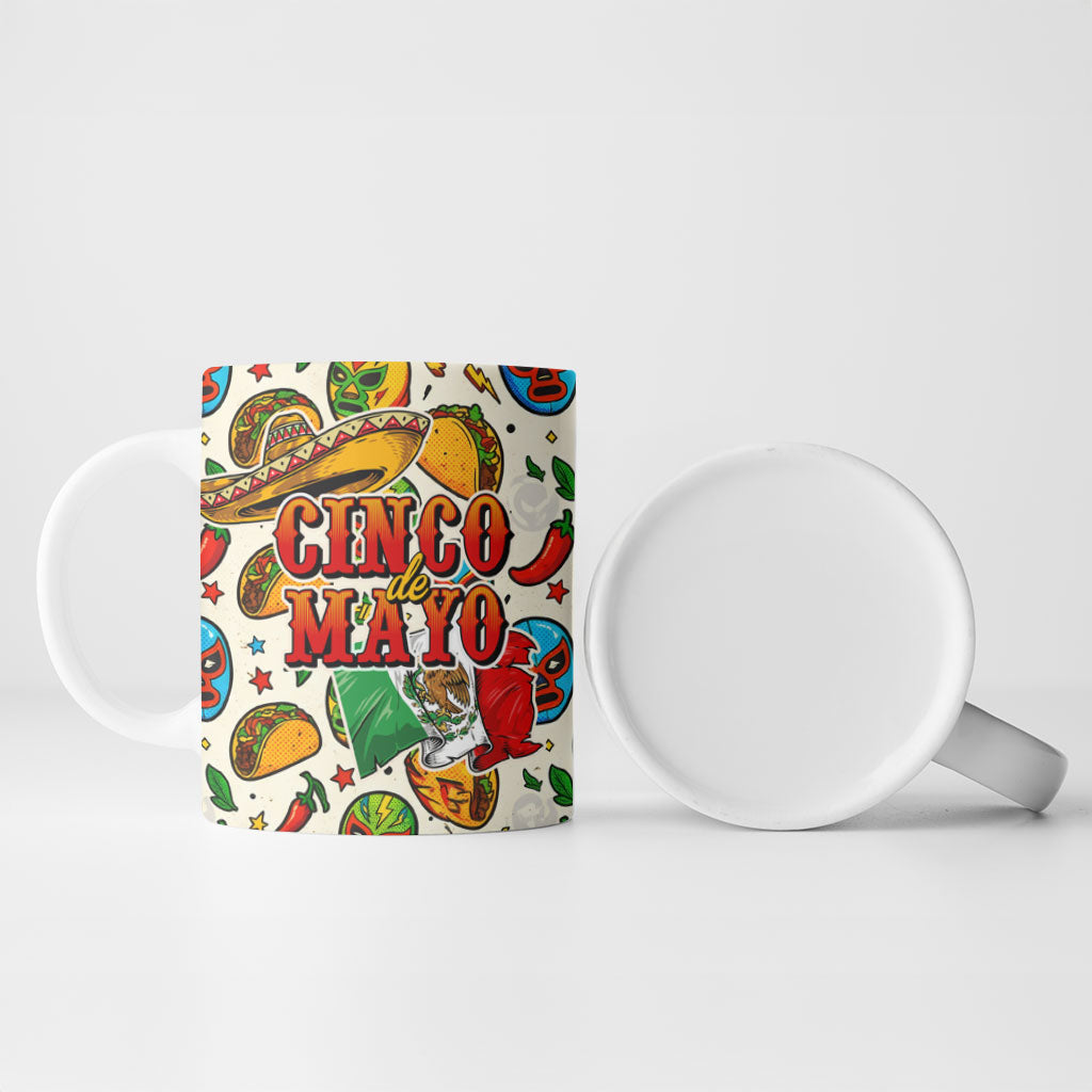 Cinco De Mayo Ceramic Mug Lucha Libre Wrestler - Pop Art Comic Style Mexican Fiesta Taco