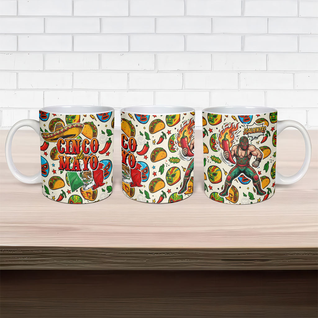 Cinco De Mayo Ceramic Mug Lucha Libre Wrestler - Pop Art Comic Style Mexican Fiesta Taco