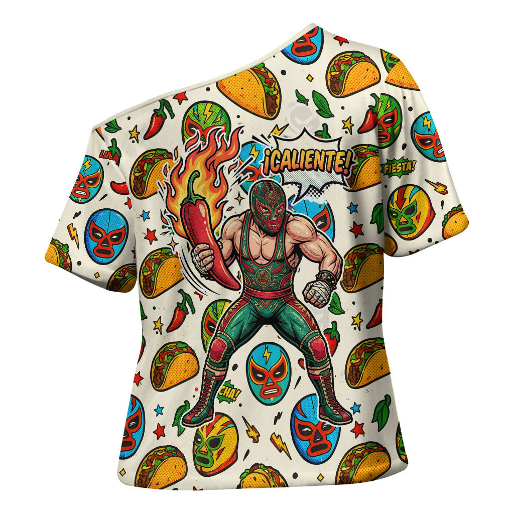 Cinco De Mayo Cross Shoulder Shirt Lucha Libre Wrestler - Pop Art Comic Style Mexican Fiesta Taco