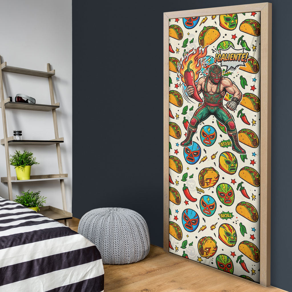 Cinco De Mayo Door Cover Lucha Libre Wrestler - Pop Art Comic Style Mexican Fiesta Taco