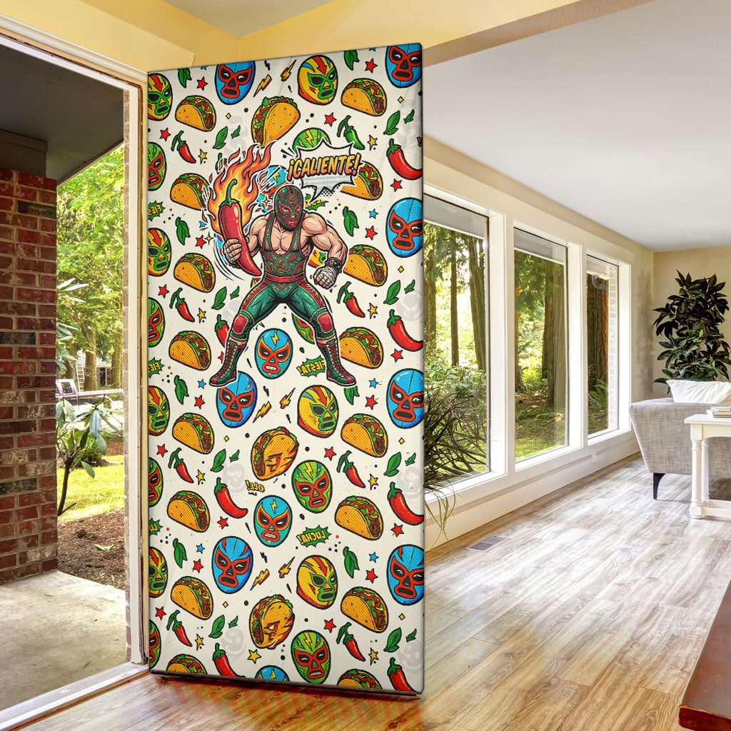 Cinco De Mayo Door Cover Lucha Libre Wrestler - Pop Art Comic Style Mexican Fiesta Taco