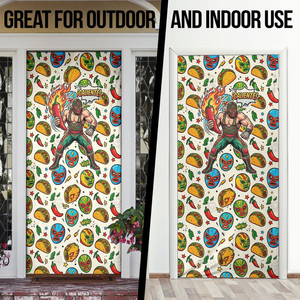 Cinco De Mayo Door Cover Lucha Libre Wrestler - Pop Art Comic Style Mexican Fiesta Taco
