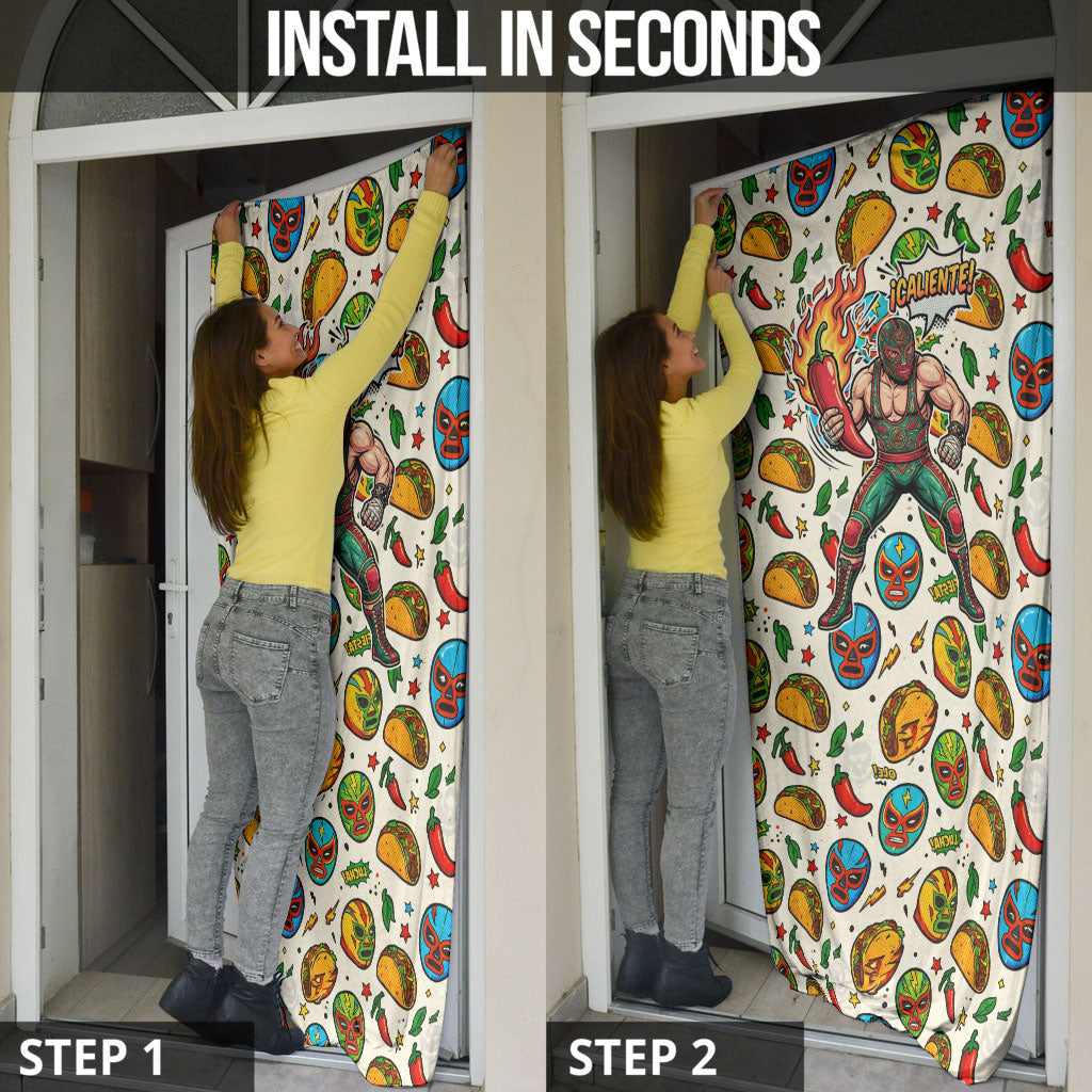 Cinco De Mayo Door Cover Lucha Libre Wrestler - Pop Art Comic Style Mexican Fiesta Taco
