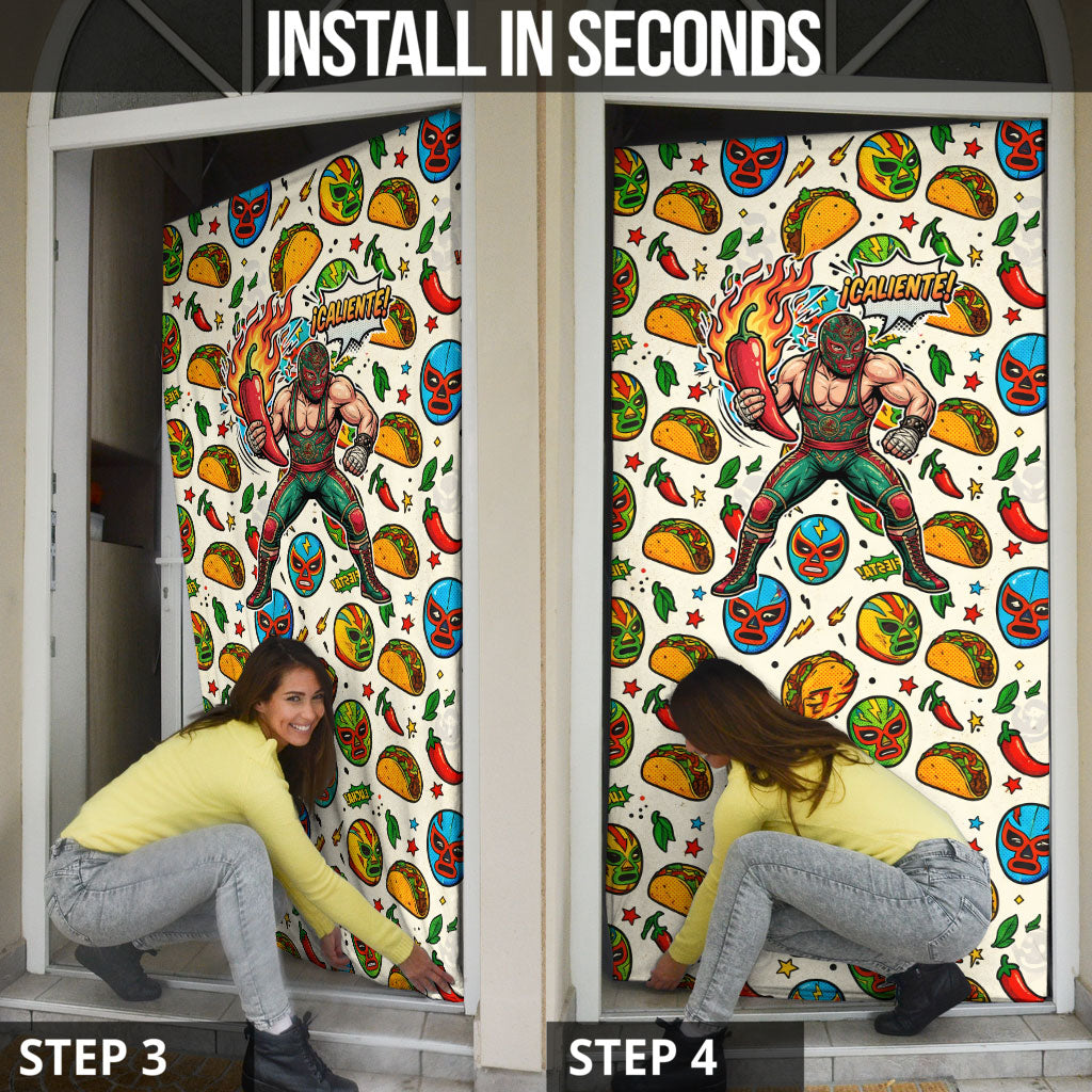 Cinco De Mayo Door Cover Lucha Libre Wrestler - Pop Art Comic Style Mexican Fiesta Taco