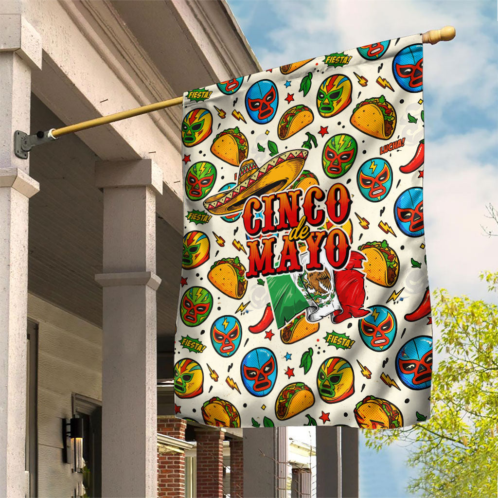 Cinco De Mayo Garden Flag Lucha Libre Wrestler - Pop Art Comic Style Mexican Fiesta Taco