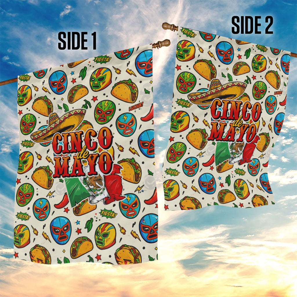 Cinco De Mayo Garden Flag Lucha Libre Wrestler - Pop Art Comic Style Mexican Fiesta Taco