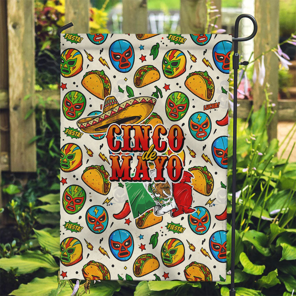 Cinco De Mayo Garden Flag Lucha Libre Wrestler - Pop Art Comic Style Mexican Fiesta Taco