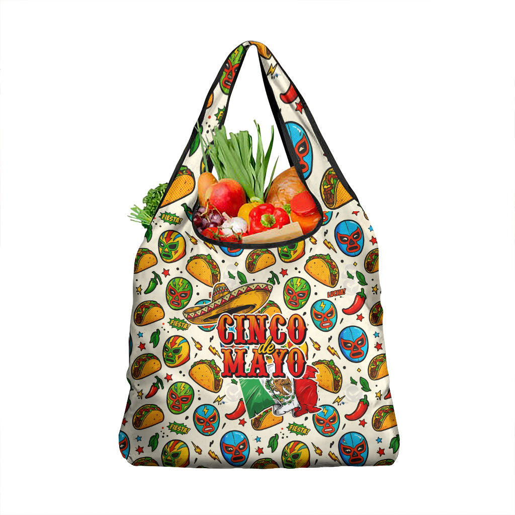 Cinco De Mayo Grocery Bag Lucha Libre Wrestler - Pop Art Comic Style Mexican Fiesta Taco