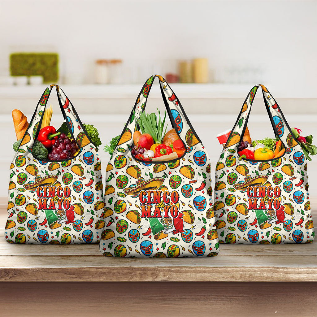 Cinco De Mayo Grocery Bag Lucha Libre Wrestler - Pop Art Comic Style Mexican Fiesta Taco