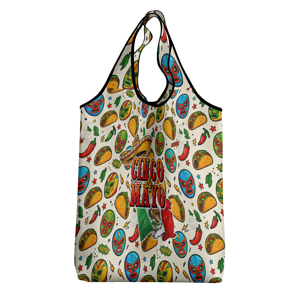 Cinco De Mayo Grocery Bag Lucha Libre Wrestler - Pop Art Comic Style Mexican Fiesta Taco