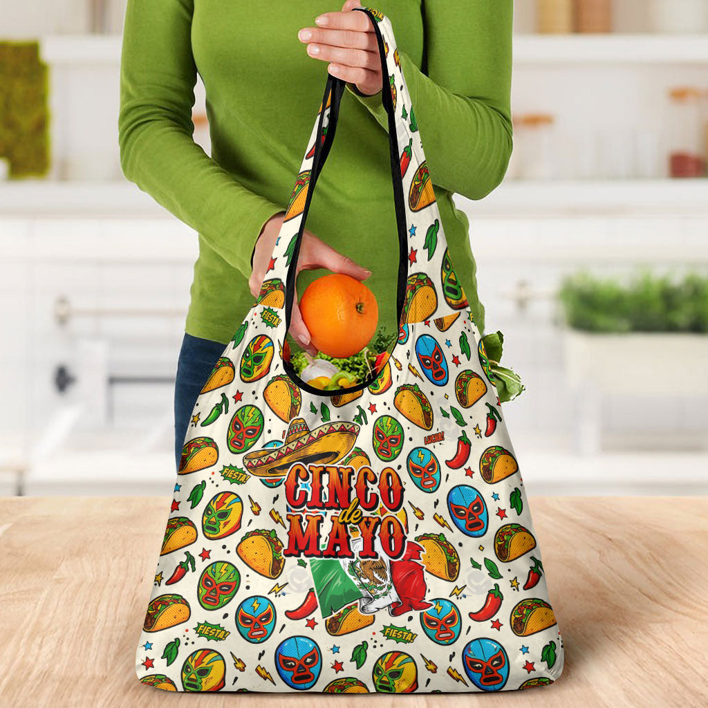 Cinco De Mayo Grocery Bag Lucha Libre Wrestler - Pop Art Comic Style Mexican Fiesta Taco