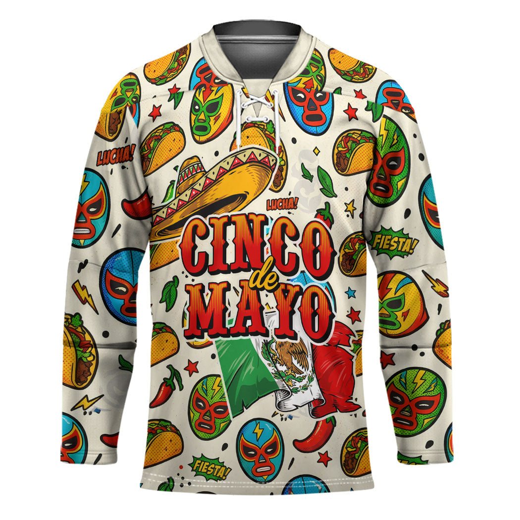 Cinco De Mayo Hockey Jersey Lucha Libre Wrestler - Pop Art Comic Style Mexican Fiesta Taco