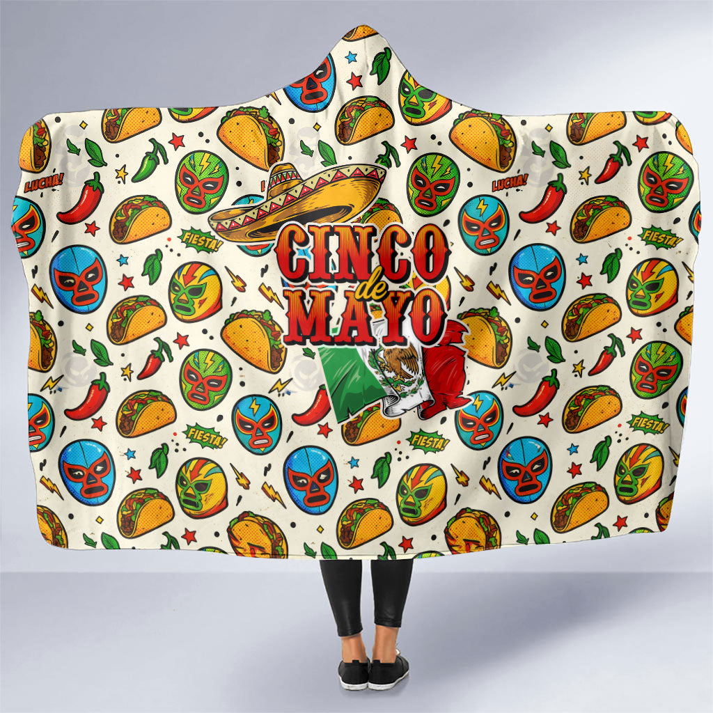 Cinco De Mayo Hooded Blanket Lucha Libre Wrestler - Pop Art Comic Style Mexican Fiesta Taco