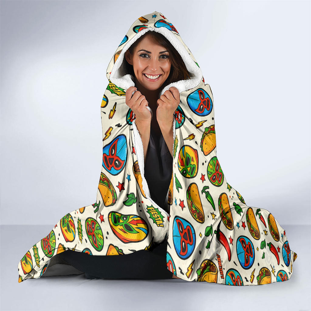 Cinco De Mayo Hooded Blanket Lucha Libre Wrestler - Pop Art Comic Style Mexican Fiesta Taco