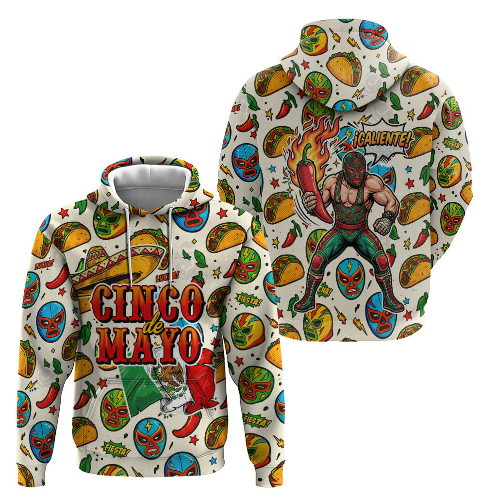 Cinco De Mayo Hoodie Lucha Libre Wrestler - Pop Art Comic Style Mexican Fiesta Taco