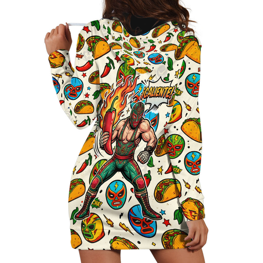 Cinco De Mayo Hoodie Dress Lucha Libre Wrestler - Pop Art Comic Style Mexican Fiesta Taco