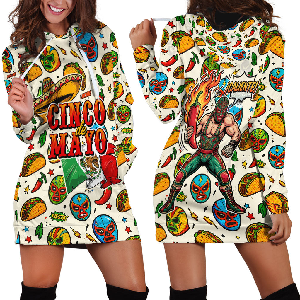 Cinco De Mayo Hoodie Dress Lucha Libre Wrestler - Pop Art Comic Style Mexican Fiesta Taco