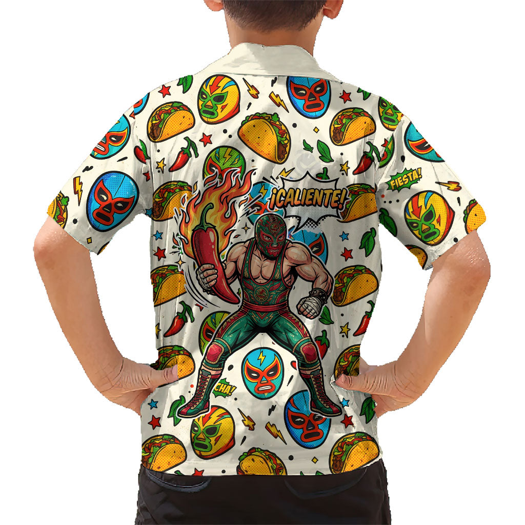 Cinco De Mayo Kid Hawaiian Shirt Lucha Libre Wrestler - Pop Art Comic Style Mexican Fiesta Taco