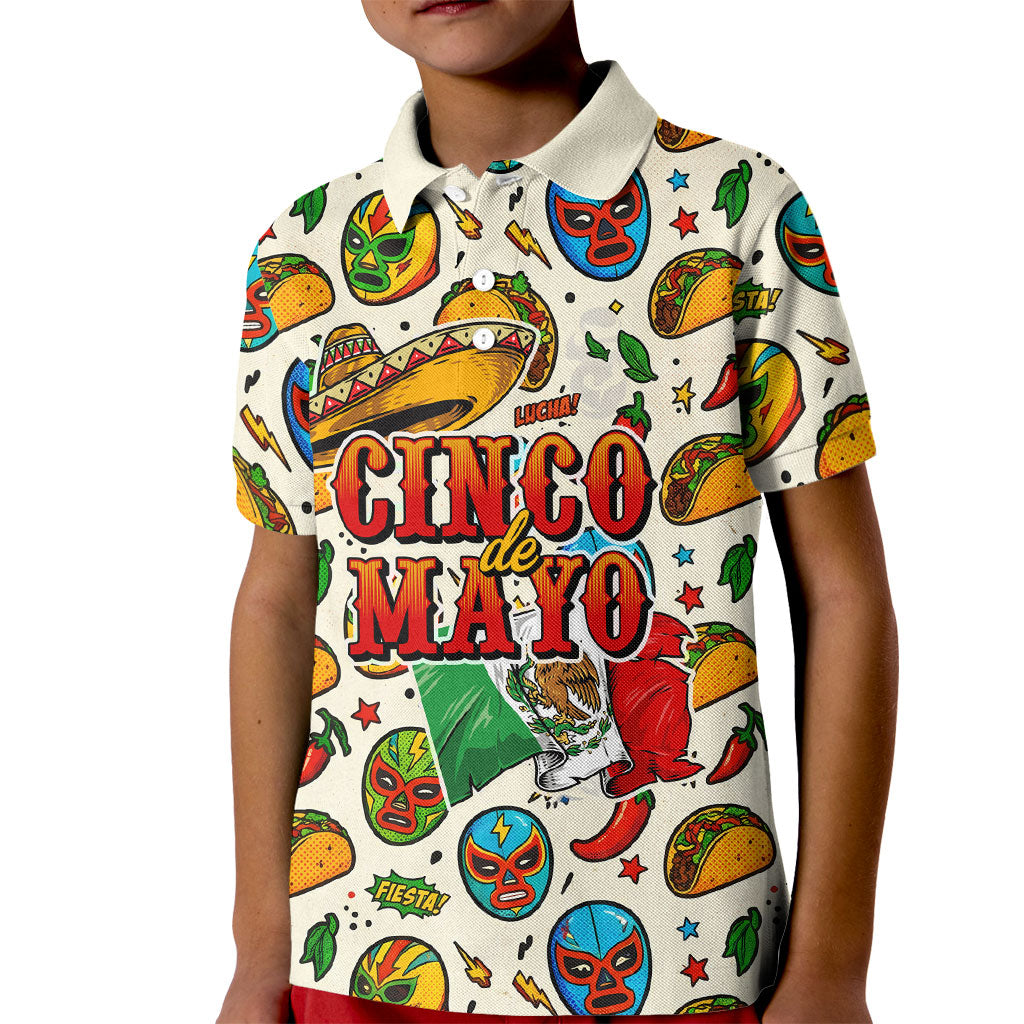 Cinco De Mayo Kid Polo Shirt Lucha Libre Wrestler - Pop Art Comic Style Mexican Fiesta Taco