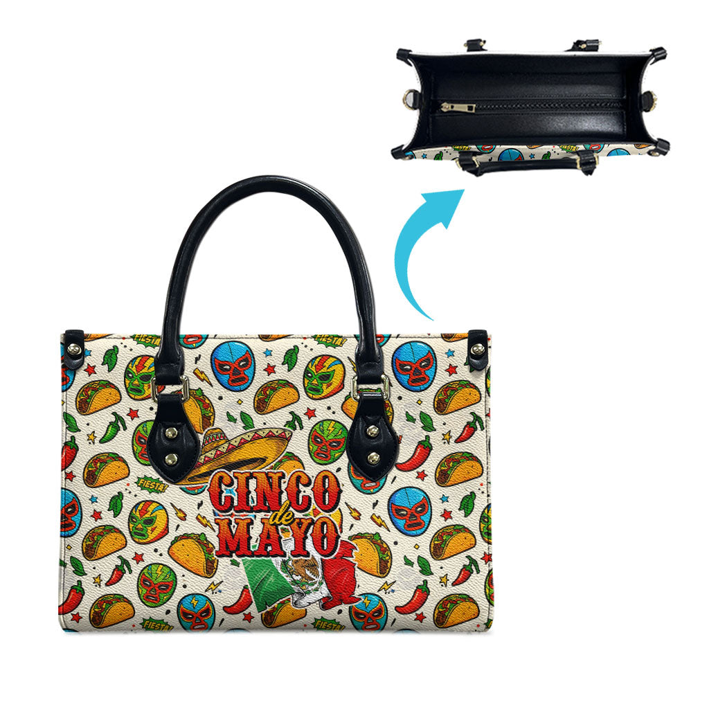 Cinco De Mayo Leather Bag Lucha Libre Wrestler - Pop Art Comic Style Mexican Fiesta Taco