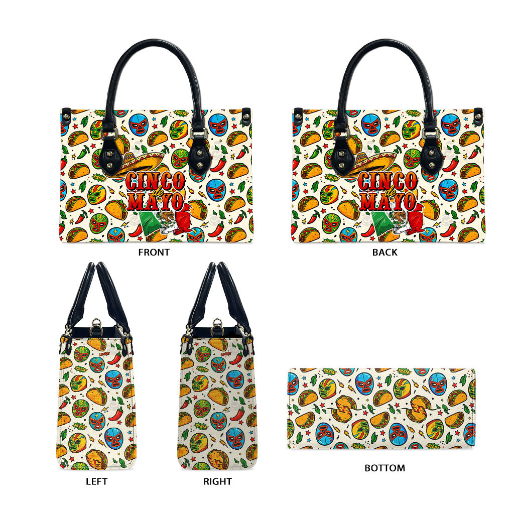 Cinco De Mayo Leather Bag Lucha Libre Wrestler - Pop Art Comic Style Mexican Fiesta Taco