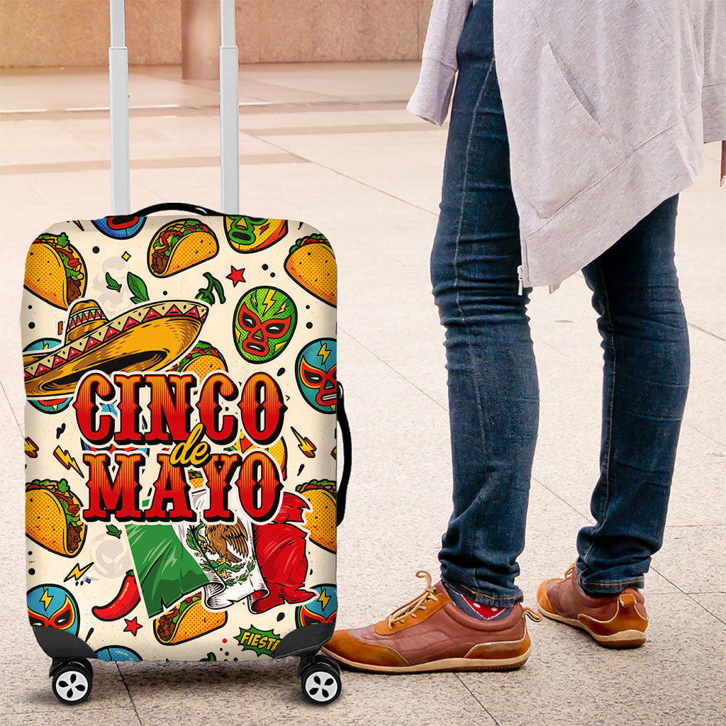 Cinco De Mayo Luggage Cover Lucha Libre Wrestler - Pop Art Comic Style Mexican Fiesta Taco