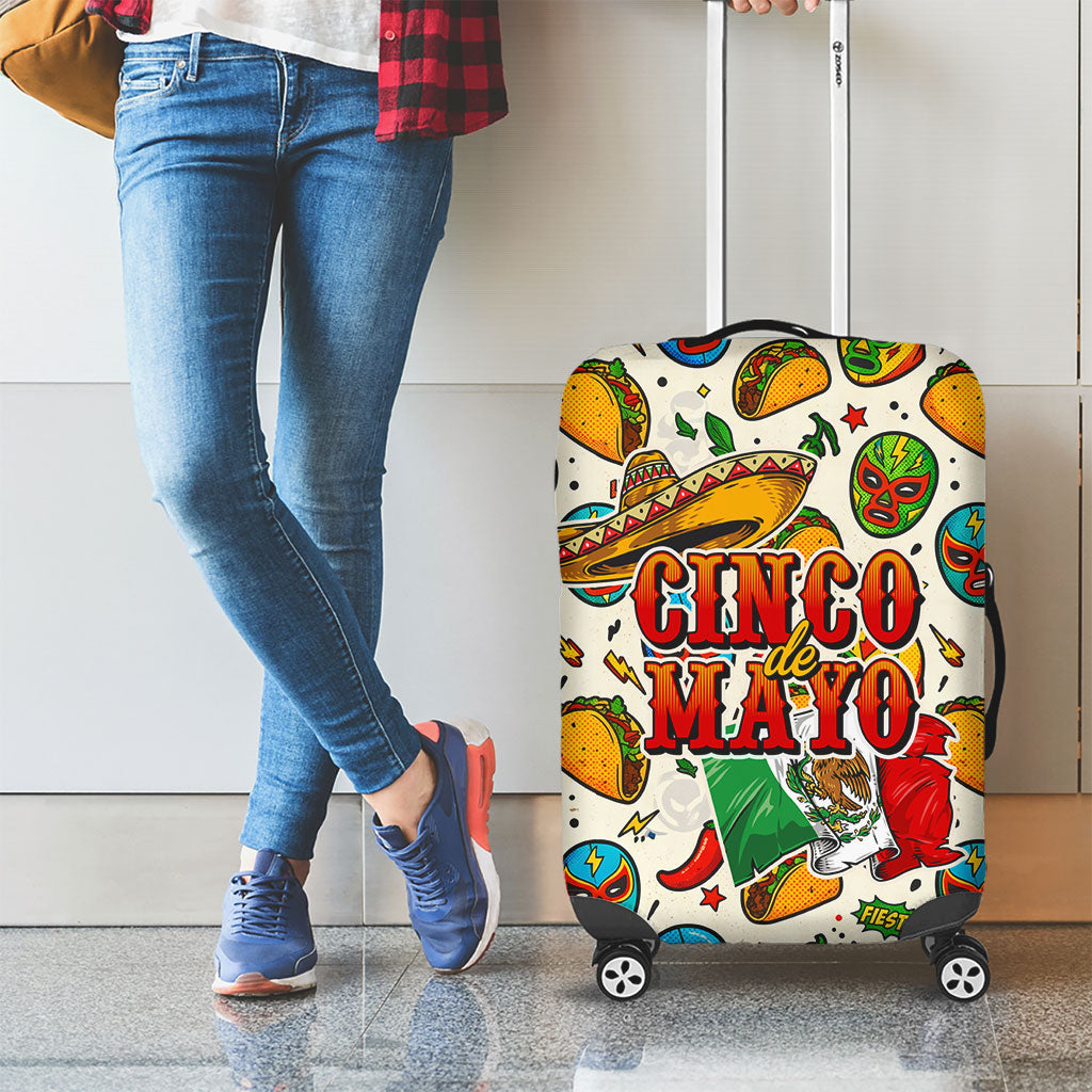 Cinco De Mayo Luggage Cover Lucha Libre Wrestler - Pop Art Comic Style Mexican Fiesta Taco