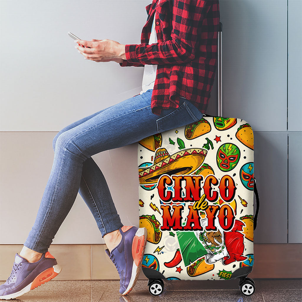 Cinco De Mayo Luggage Cover Lucha Libre Wrestler - Pop Art Comic Style Mexican Fiesta Taco