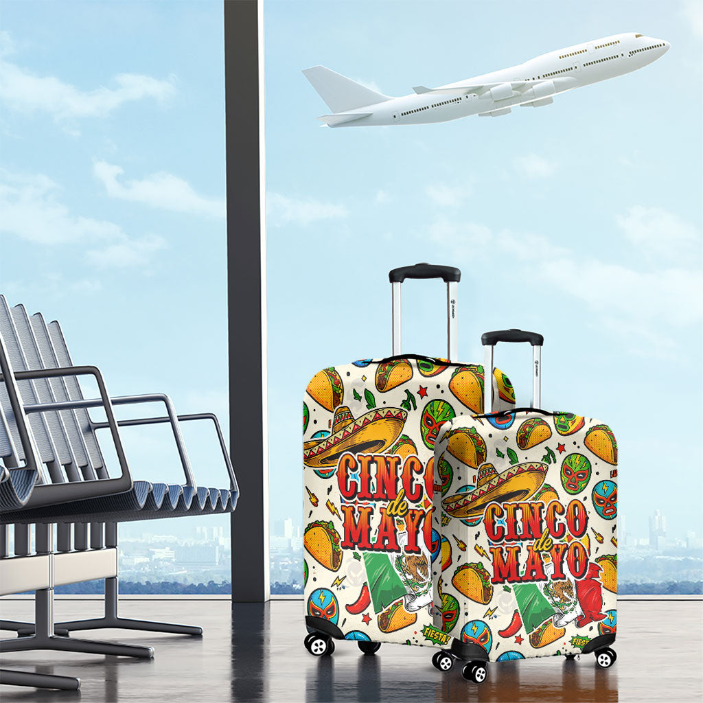 Cinco De Mayo Luggage Cover Lucha Libre Wrestler - Pop Art Comic Style Mexican Fiesta Taco