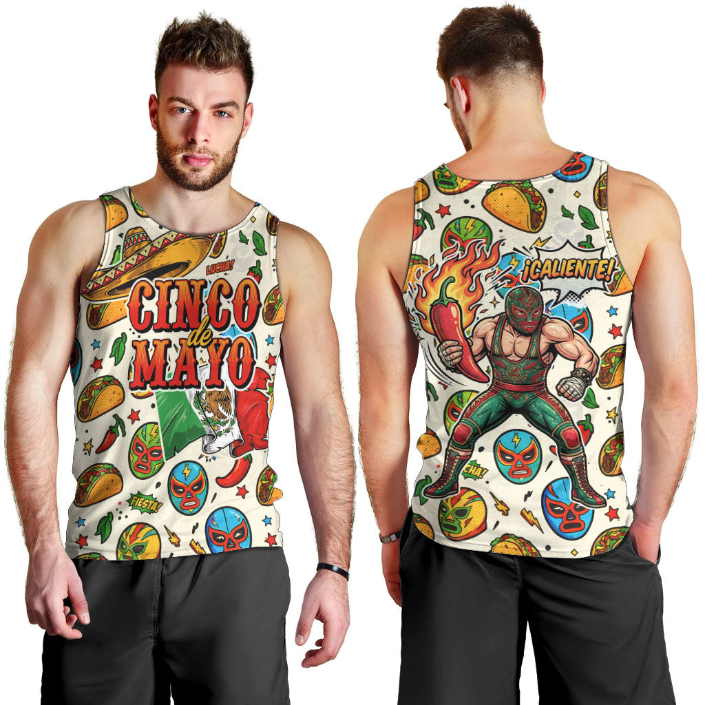 Cinco De Mayo Men Tank Top Lucha Libre Wrestler - Pop Art Comic Style Mexican Fiesta Taco