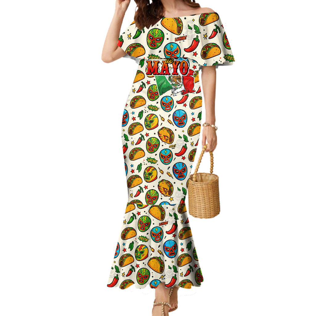 Cinco De Mayo Mermaid Dress Lucha Libre Wrestler - Pop Art Comic Style Mexican Fiesta Taco