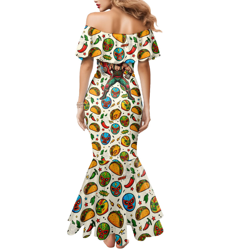 Cinco De Mayo Mermaid Dress Lucha Libre Wrestler - Pop Art Comic Style Mexican Fiesta Taco