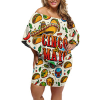 Cinco De Mayo Off Shoulder Short Dress Lucha Libre Wrestler - Pop Art Comic Style Mexican Fiesta Taco