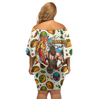 Cinco De Mayo Off Shoulder Short Dress Lucha Libre Wrestler - Pop Art Comic Style Mexican Fiesta Taco