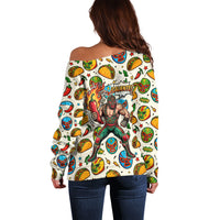 Cinco De Mayo Off Shoulder Sweater Lucha Libre Wrestler - Pop Art Comic Style Mexican Fiesta Taco