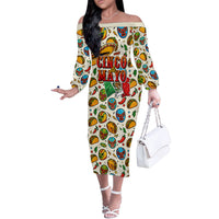 Cinco De Mayo Off The Shoulder Long Sleeve Dress Lucha Libre Wrestler - Pop Art Comic Style Mexican Fiesta Taco