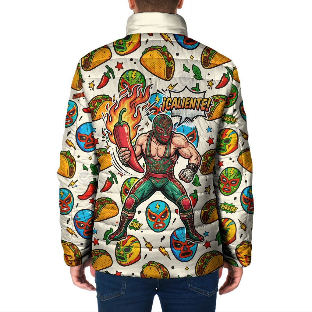 Cinco De Mayo Padded Jacket Lucha Libre Wrestler - Pop Art Comic Style Mexican Fiesta Taco