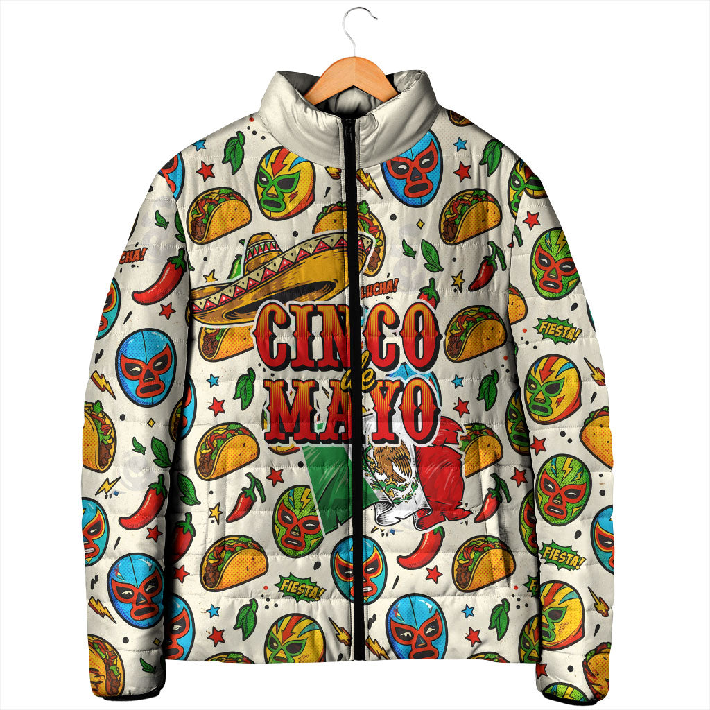Cinco De Mayo Padded Jacket Lucha Libre Wrestler - Pop Art Comic Style Mexican Fiesta Taco