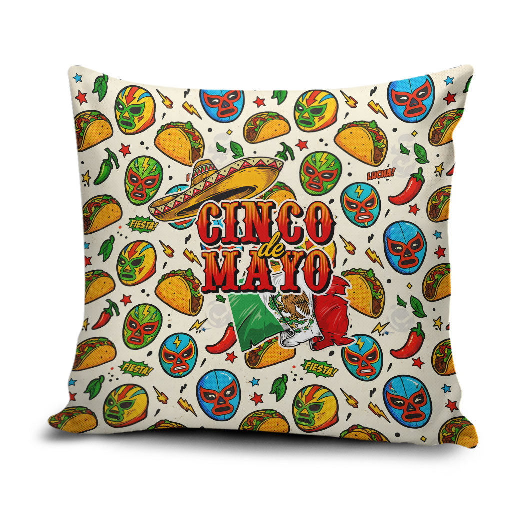 Cinco De Mayo Pillow Cover Lucha Libre Wrestler - Pop Art Comic Style Mexican Fiesta Taco
