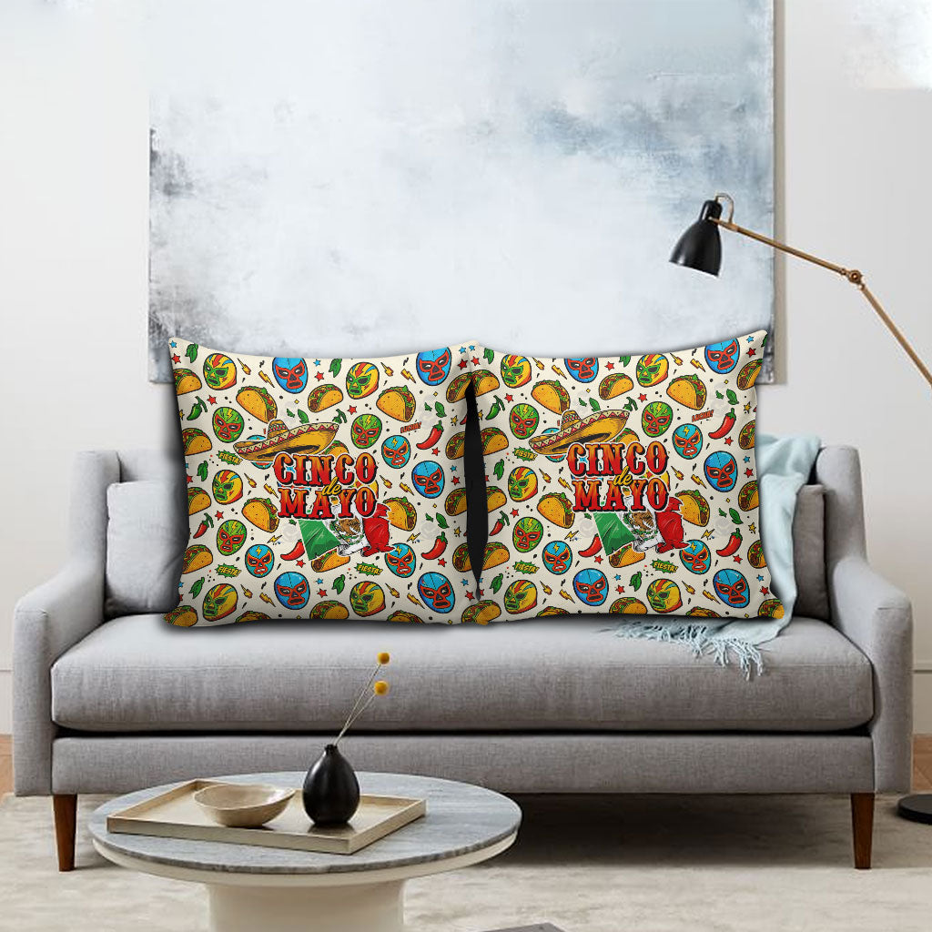Cinco De Mayo Pillow Cover Lucha Libre Wrestler - Pop Art Comic Style Mexican Fiesta Taco