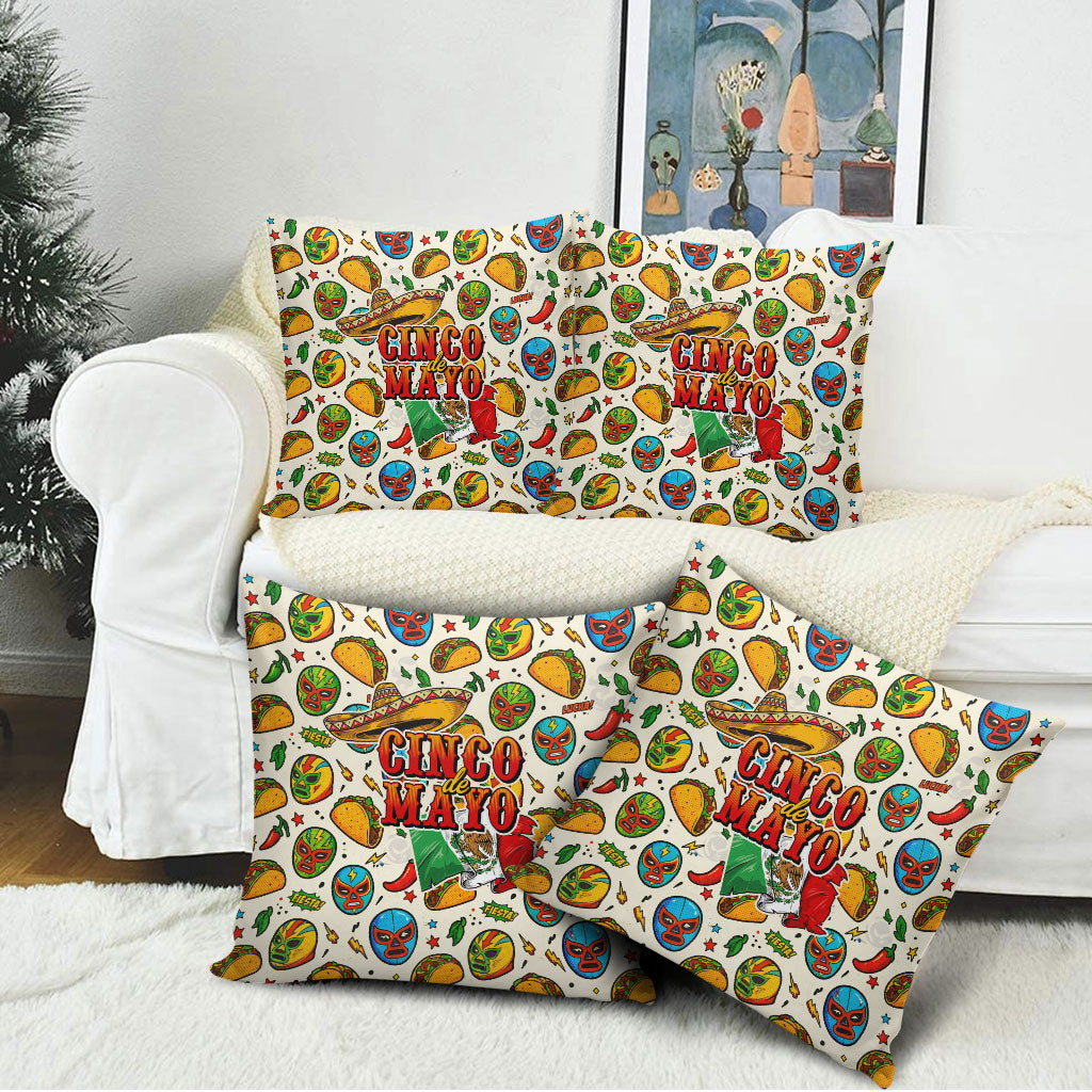 Cinco De Mayo Pillow Cover Lucha Libre Wrestler - Pop Art Comic Style Mexican Fiesta Taco