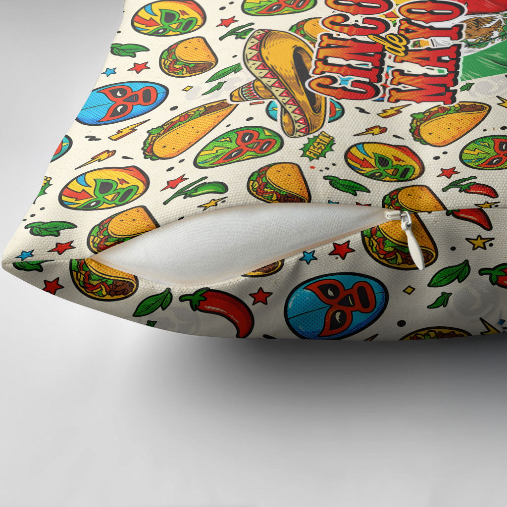 Cinco De Mayo Pillow Cover Lucha Libre Wrestler - Pop Art Comic Style Mexican Fiesta Taco