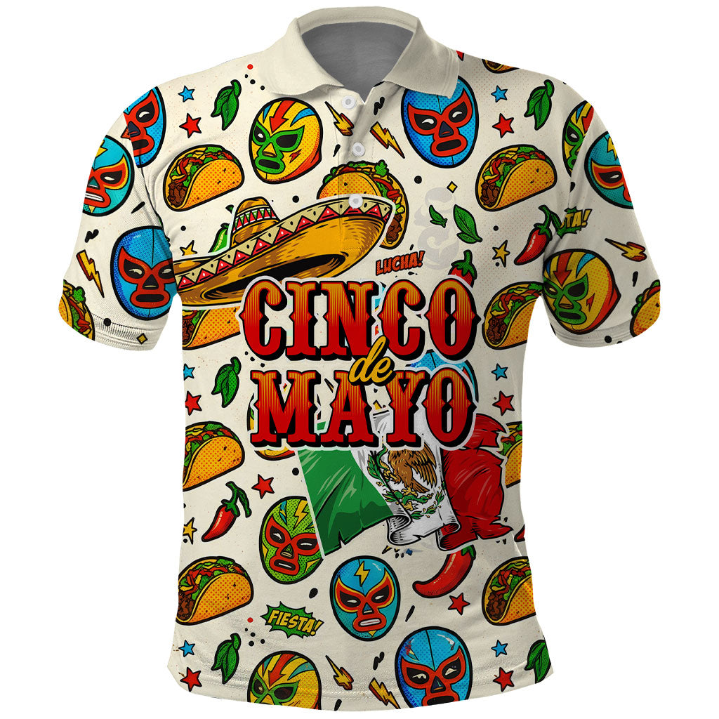 Cinco De Mayo Polo Shirt Lucha Libre Wrestler - Pop Art Comic Style Mexican Fiesta Taco