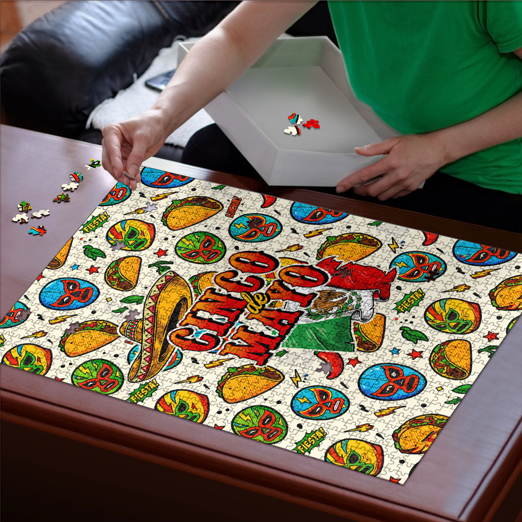 Cinco De Mayo Puzzle Lucha Libre Wrestler - Pop Art Comic Style Mexican Fiesta Taco