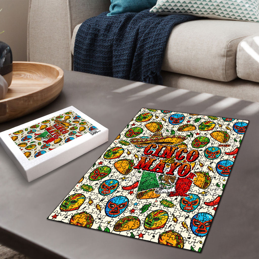 Cinco De Mayo Puzzle Lucha Libre Wrestler - Pop Art Comic Style Mexican Fiesta Taco