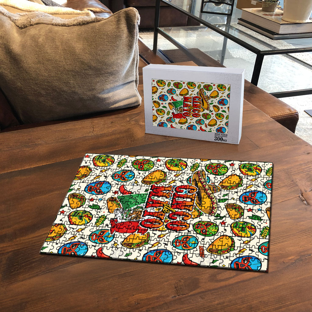 Cinco De Mayo Puzzle Lucha Libre Wrestler - Pop Art Comic Style Mexican Fiesta Taco