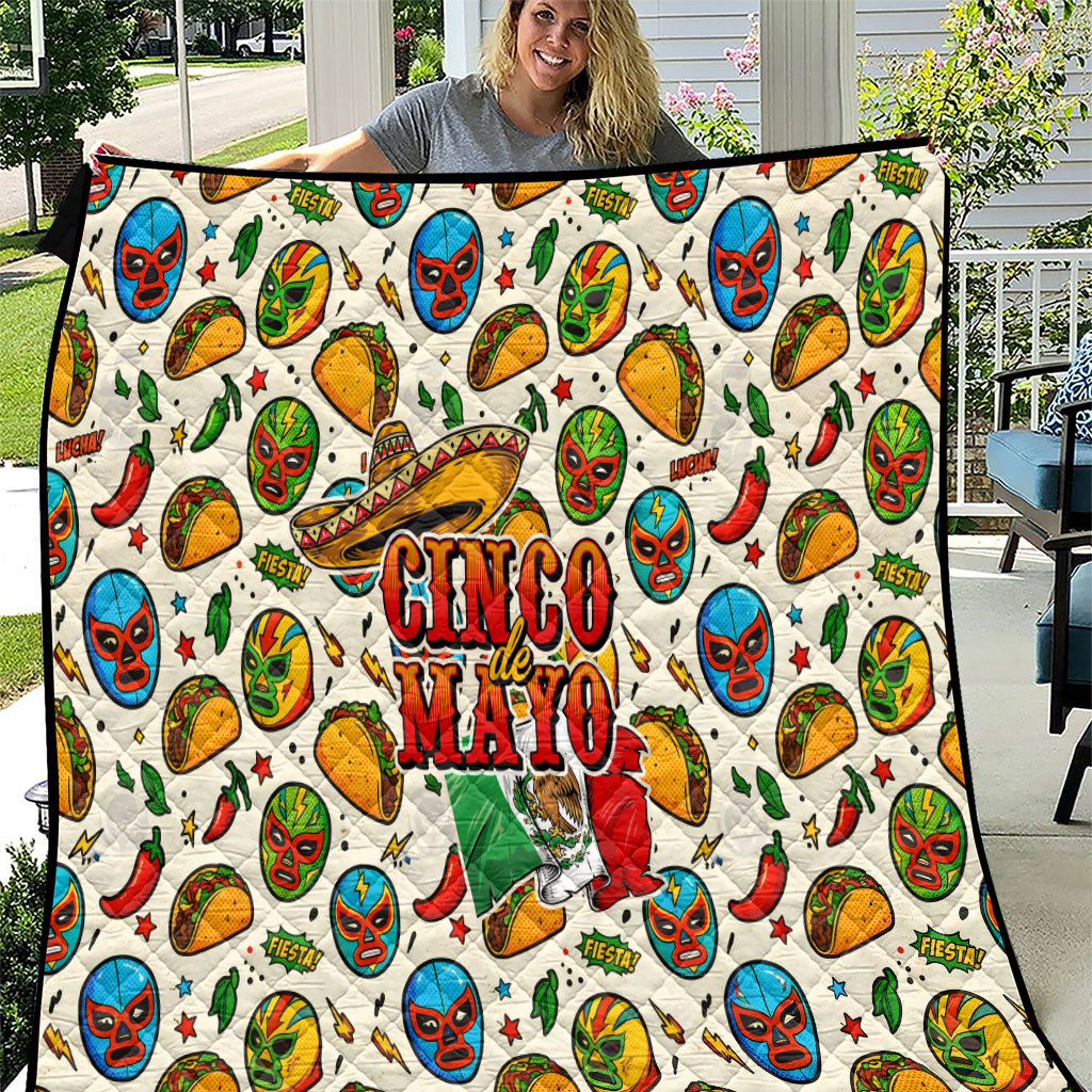 Cinco De Mayo Quilt Lucha Libre Wrestler - Pop Art Comic Style Mexican Fiesta Taco