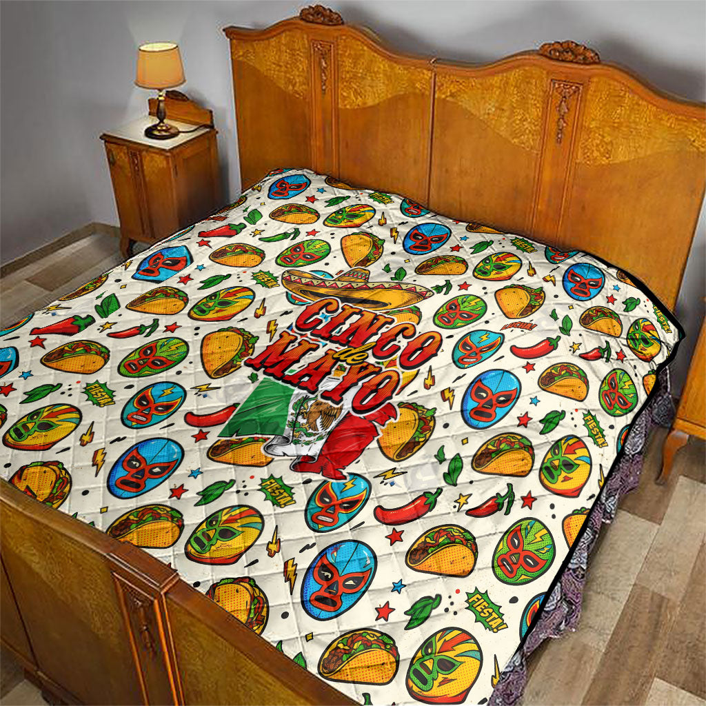 Cinco De Mayo Quilt Lucha Libre Wrestler - Pop Art Comic Style Mexican Fiesta Taco