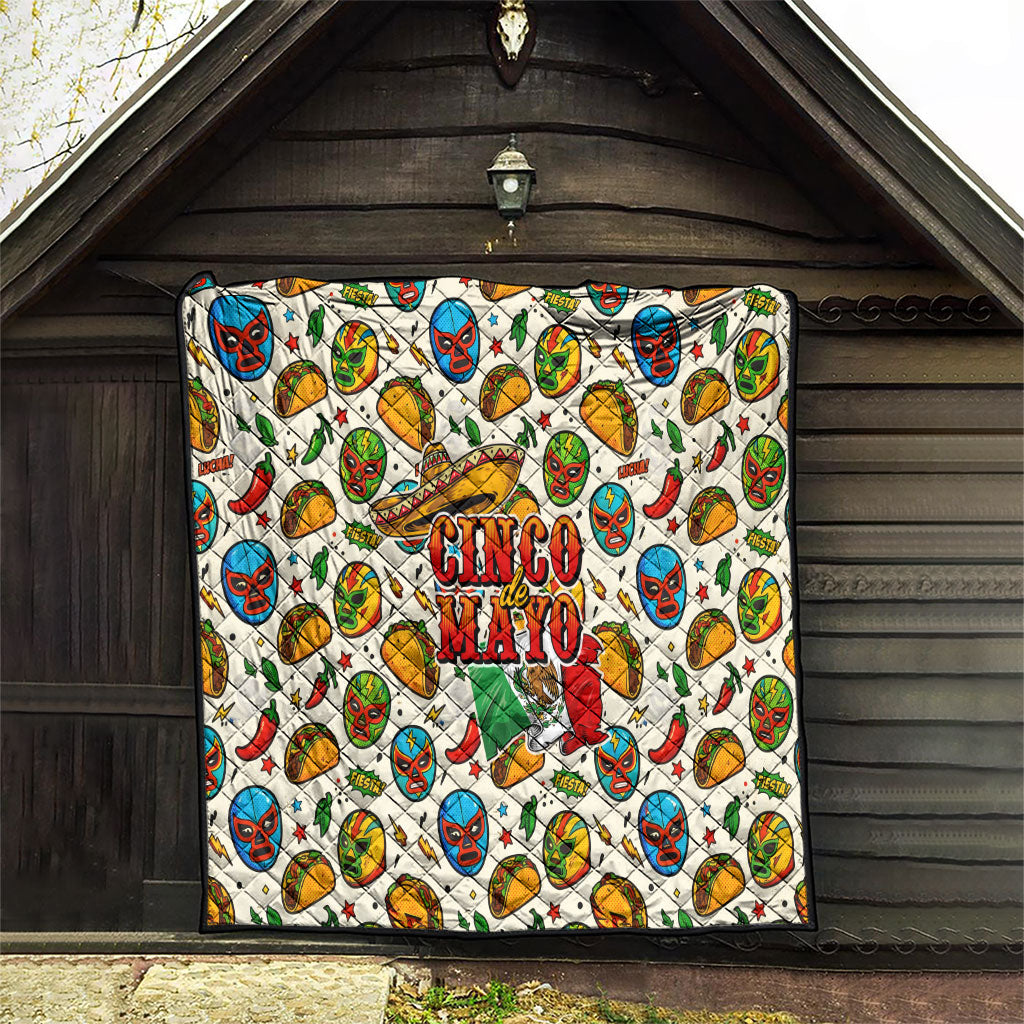 Cinco De Mayo Quilt Lucha Libre Wrestler - Pop Art Comic Style Mexican Fiesta Taco
